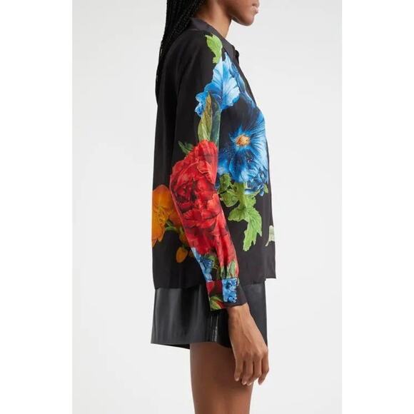 Alice and Olivia Willa Button Front Floral Silk Top Size XS Le Parisien $350 - Picture 4 of 14